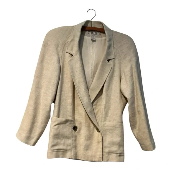 CHAUS 100% Linen Blazer Jacket Women Size 6 Beige Lightweight Classic - Picture 3 of 8